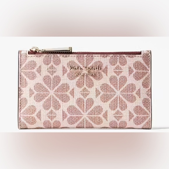 ♠️KATE SPADE♠️Pink Multi Spade Flower Coated Canvas Small Slim Bifold Wallet/EUC